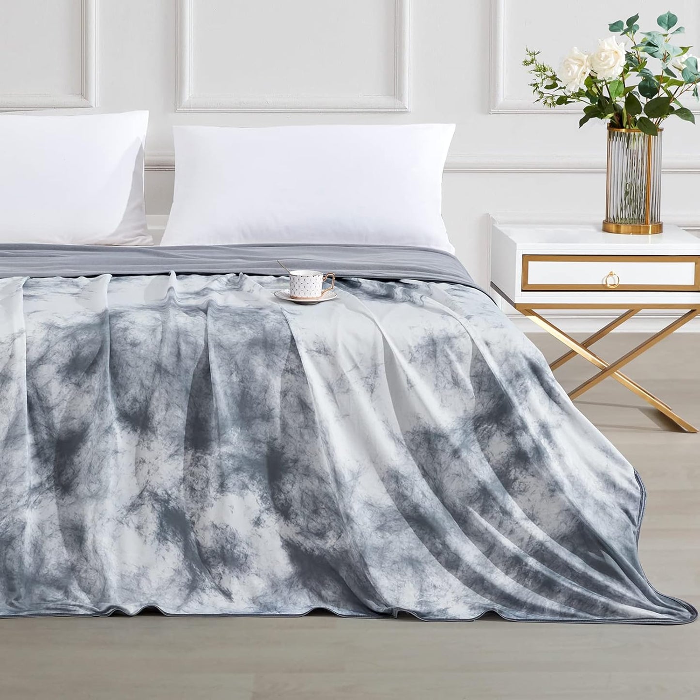 Tie-Dye Kühle Decke – Q-Max > 0.5, Beidseitig & Stilvoll Farbe Grau | Karnz