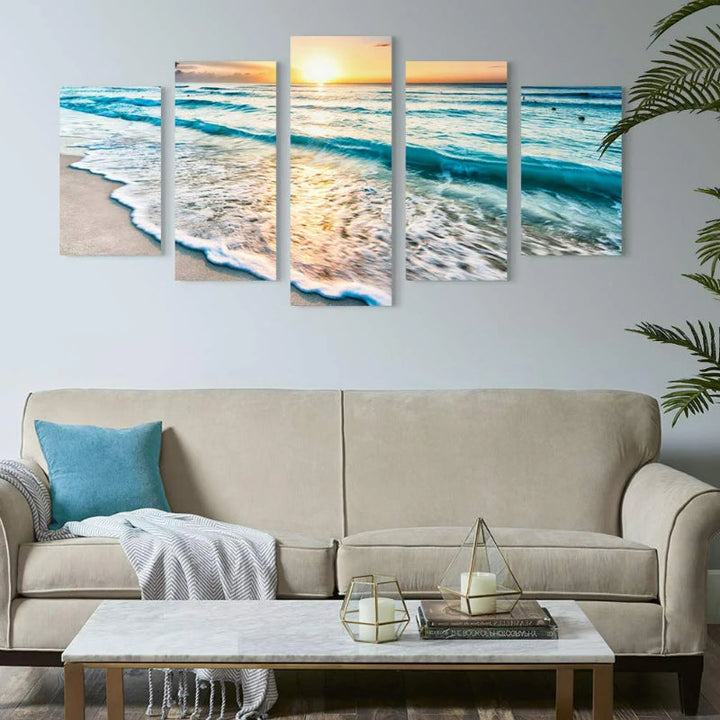 Set mit 5 dekorativen Leinwandbildern mit Meereslandschaft und Strandmotiv