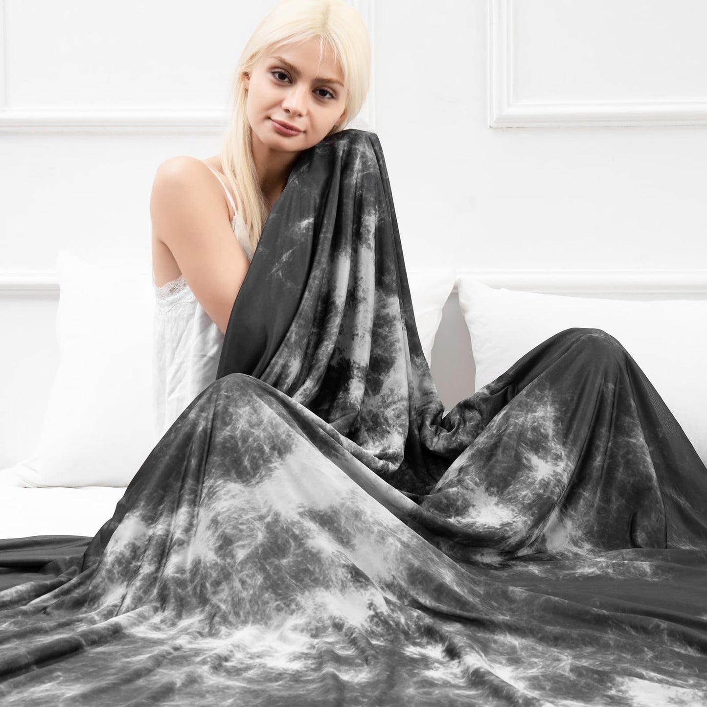 Tie-Dye-Kühldecke – Q-Max 0.5+ Doppel-Layer Doppelseitige Kühlberührung Decke für angenehme Sommernächte - Grau | Karnz