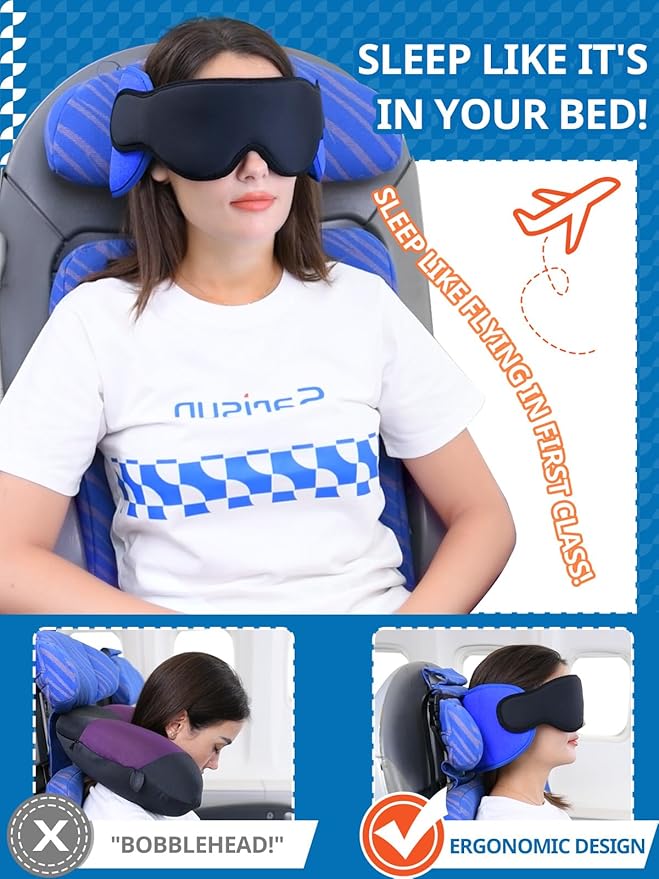 360°-Reise-Nackenkissen-Set mit verstellbarem Kopfband und Schlafmaske für optimalen Schlafkomfort