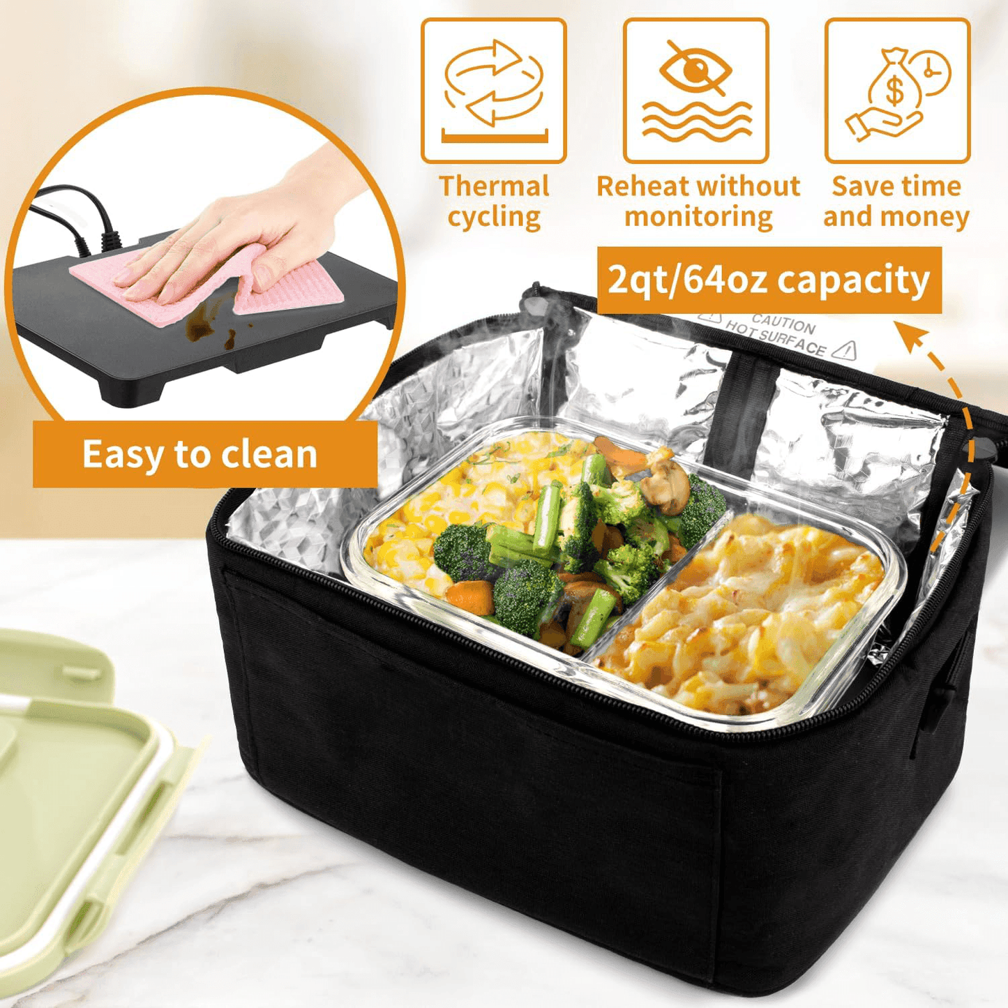 HeatGo Pro – Elektrischer tragbarer Lebensmittelwärmer Lunchbox mit 3-in-1 Anschluss | Karnz