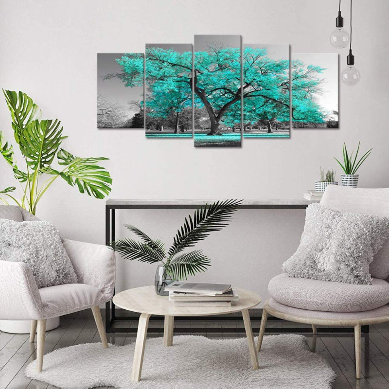 5-teiliges Teal Grünes Leinwand Wandkunst Gemälde