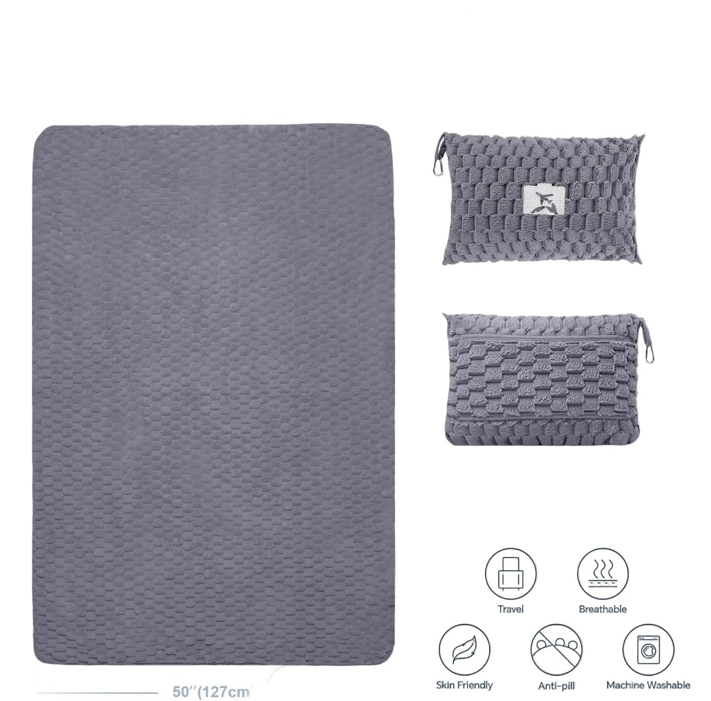 Packbare Flanell-Reisedecke mit Kissenbeutel und Gepäckhülle – Trevora