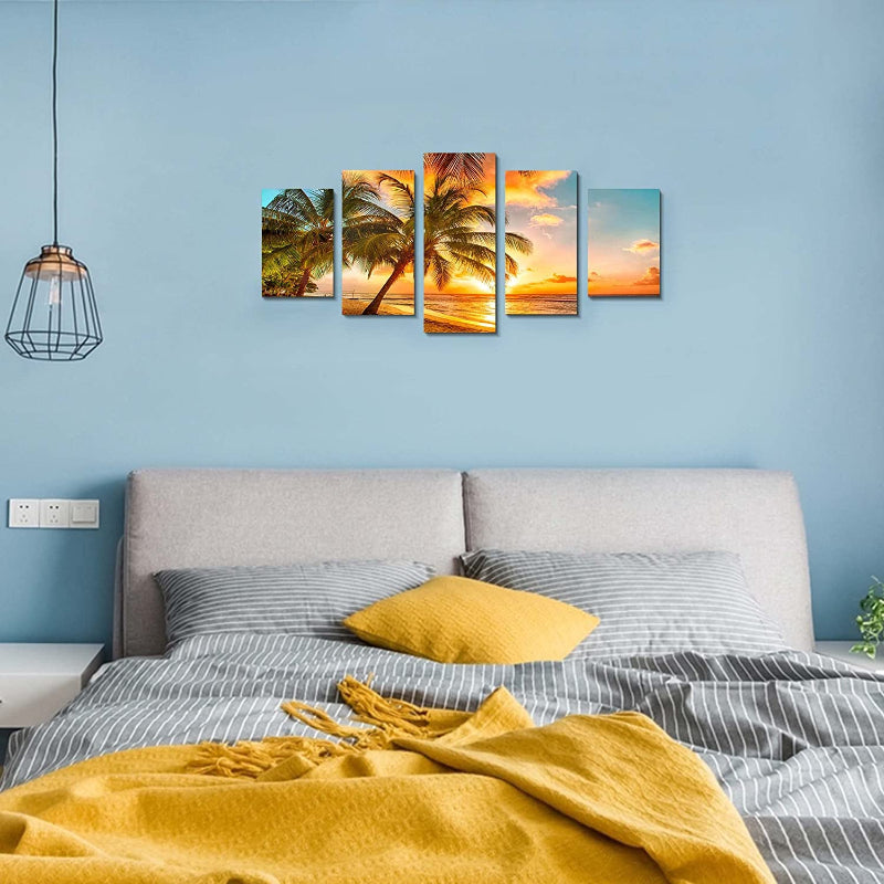 5 Stück Sunset Sea Beach Leinwand Wandkunst Malerei