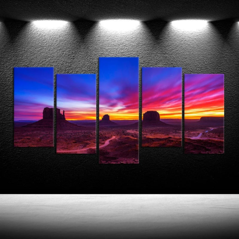 Set mit 5 dekorativen Leinwandbildern mit dramatischem Sonnenaufgangsmotiv