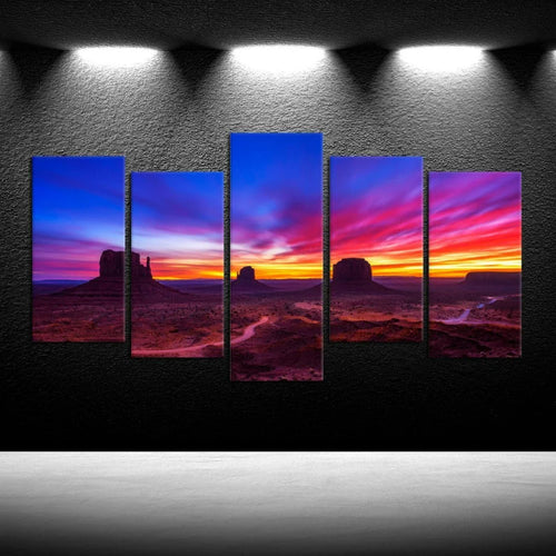 Set mit 5 dekorativen Leinwandbildern mit dramatischem Sonnenaufgangsmotiv