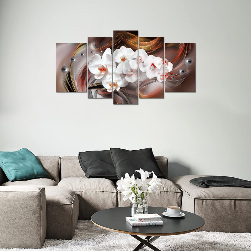 Set mit 5 weißen Orchideen-Leinwandbildern