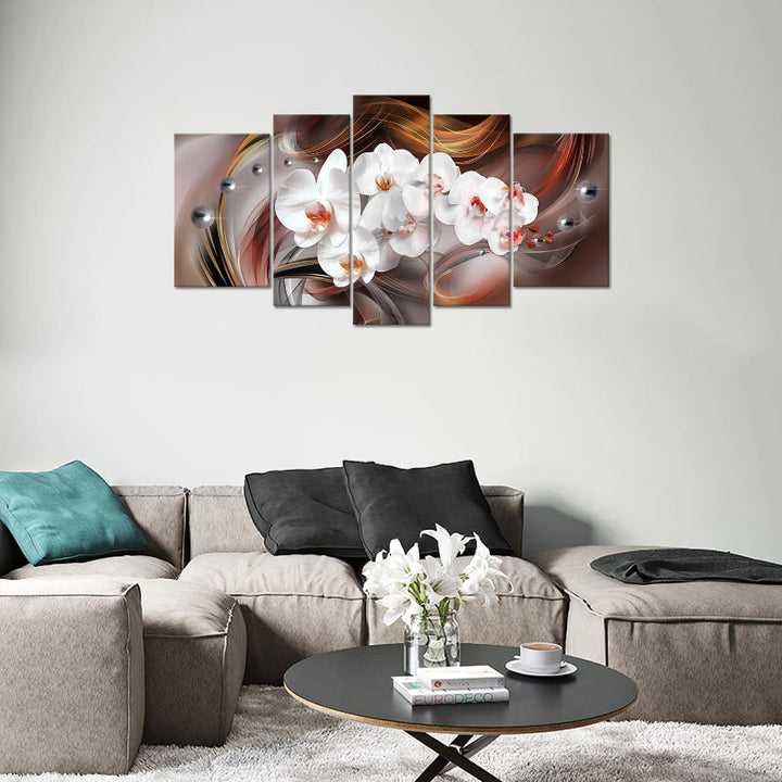 Set mit 5 weißen Orchideen-Leinwandbildern