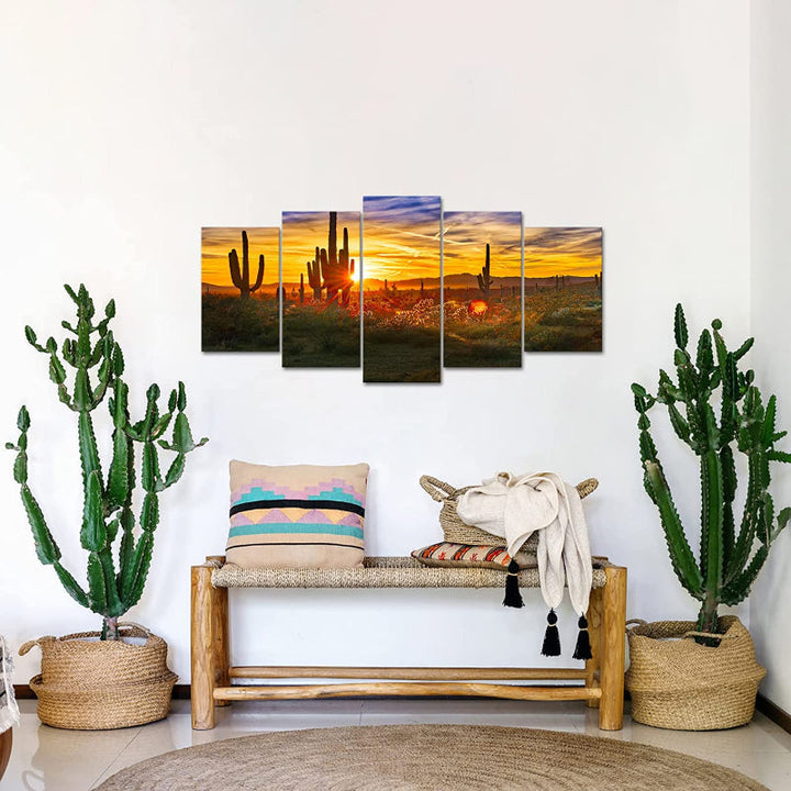 Set aus 5 Wandbildern mit Wüsten-Sonnenuntergangsmotiven