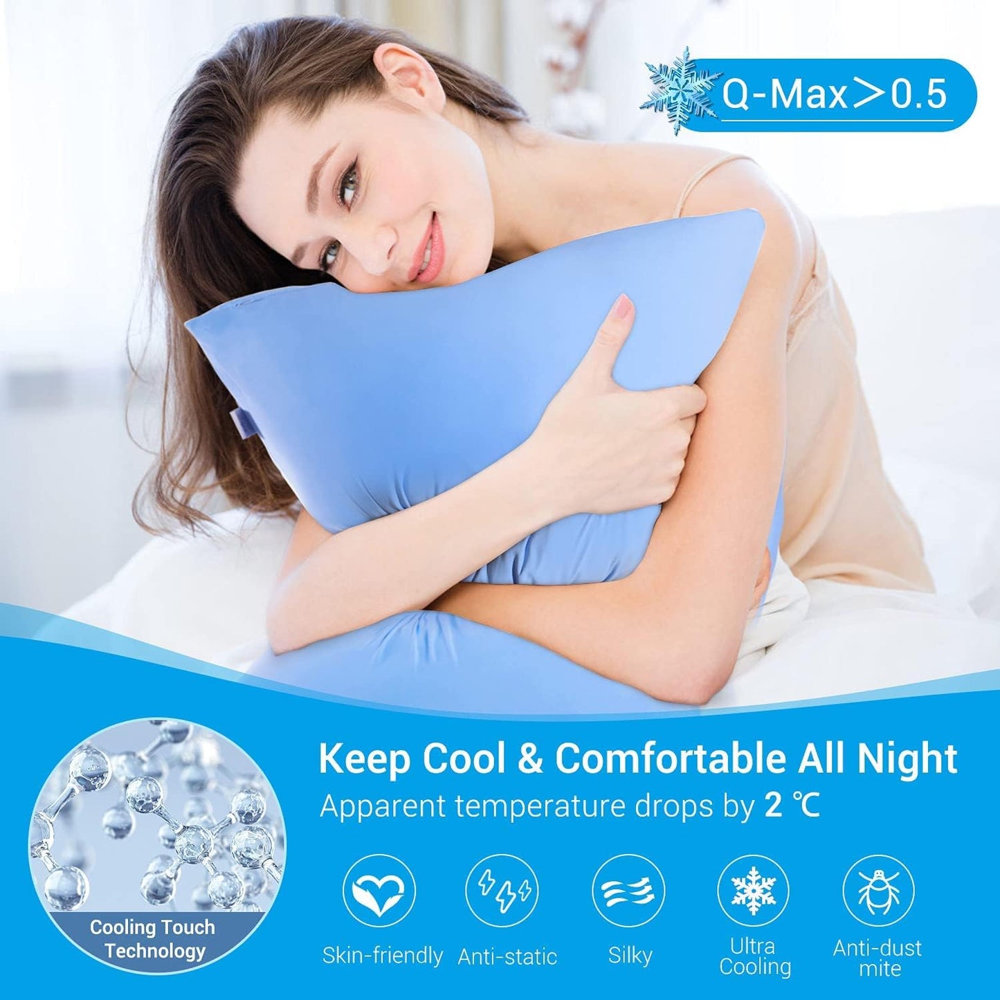 2-Pack Premium Seidige Super Kühlende Blau Kissenbezüge – Extreme Q-Max 0.5 | Karnz
