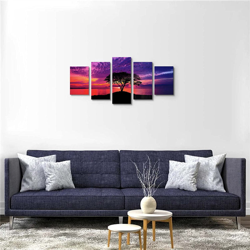 5-teiliges rotes Strand Sonnenuntergang Leinwand Wandbild