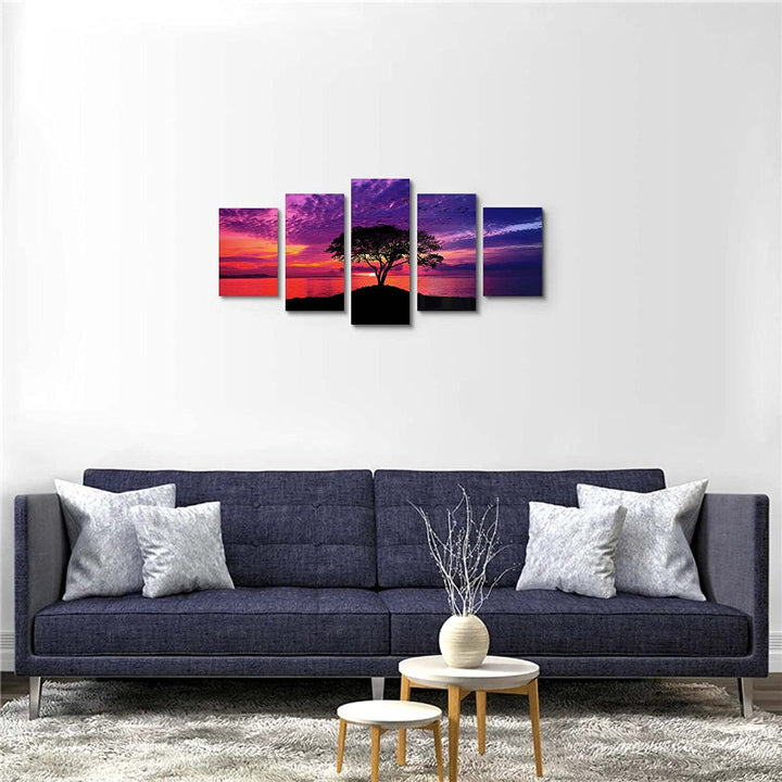 5-teiliges rotes Strand Sonnenuntergang Leinwand Wandbild