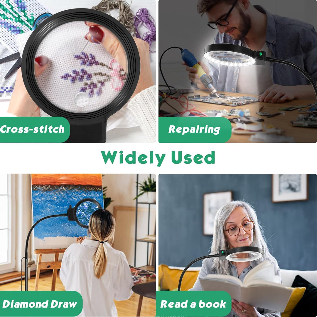 Vollseitenlupe mit LED-Licht – Hands-Free Lesehilfe für Bücher, Handarbeiten & Hobbys