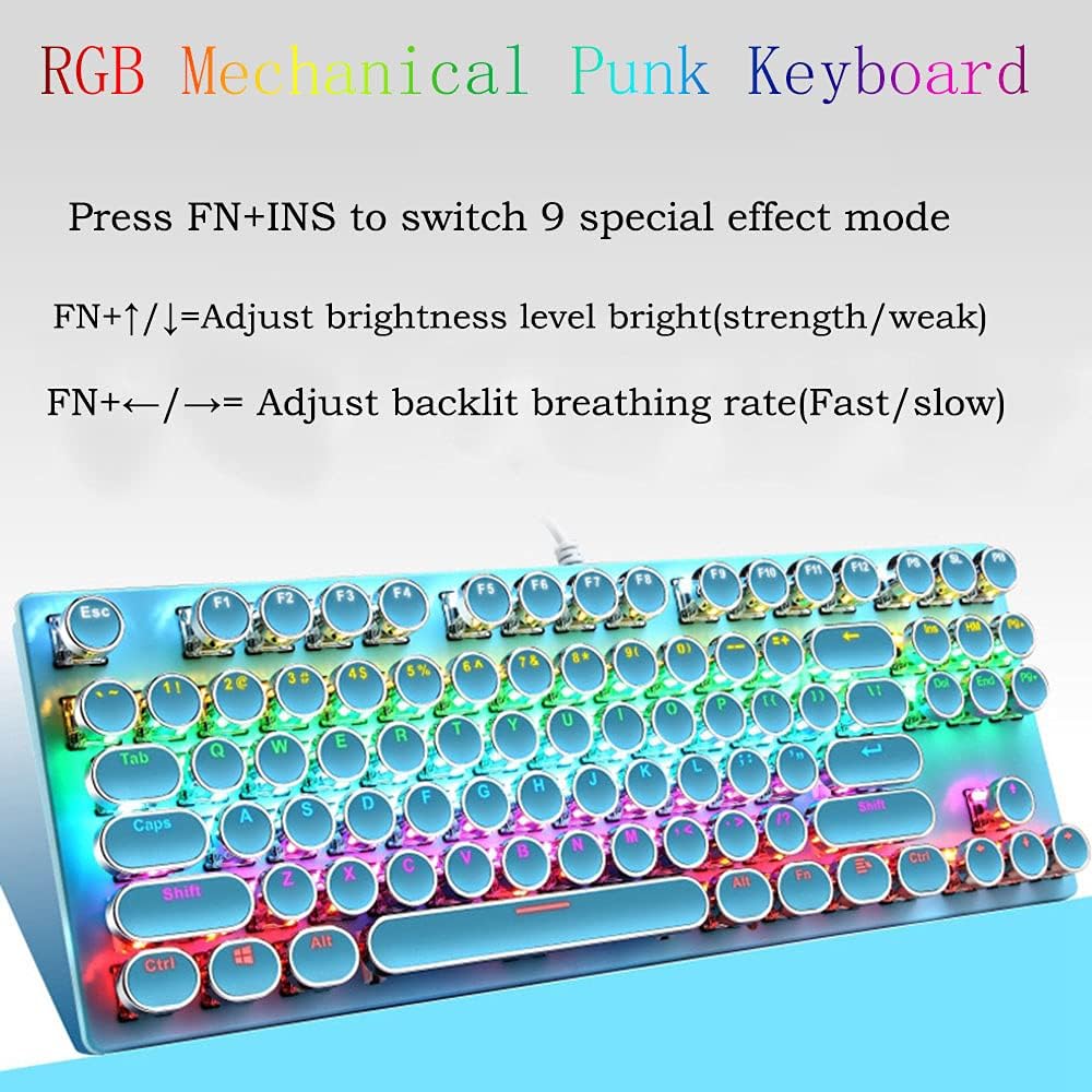 Mechanische Gaming-Tastatur mit 87 Tasten, RGB-Hintergrundbeleuchtung und blauen Schaltern