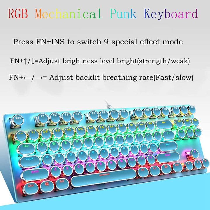 Mechanische Gaming-Tastatur mit 87 Tasten, RGB-Hintergrundbeleuchtung und blauen Schaltern