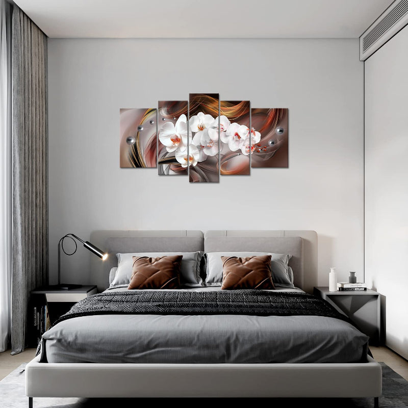 Set mit 5 weißen Orchideen-Leinwandbildern