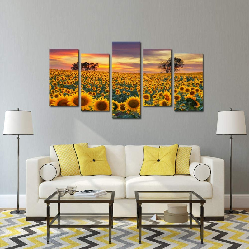 5-teilige Sonnenblumenbauern Leinwand Wandkunst Malerei