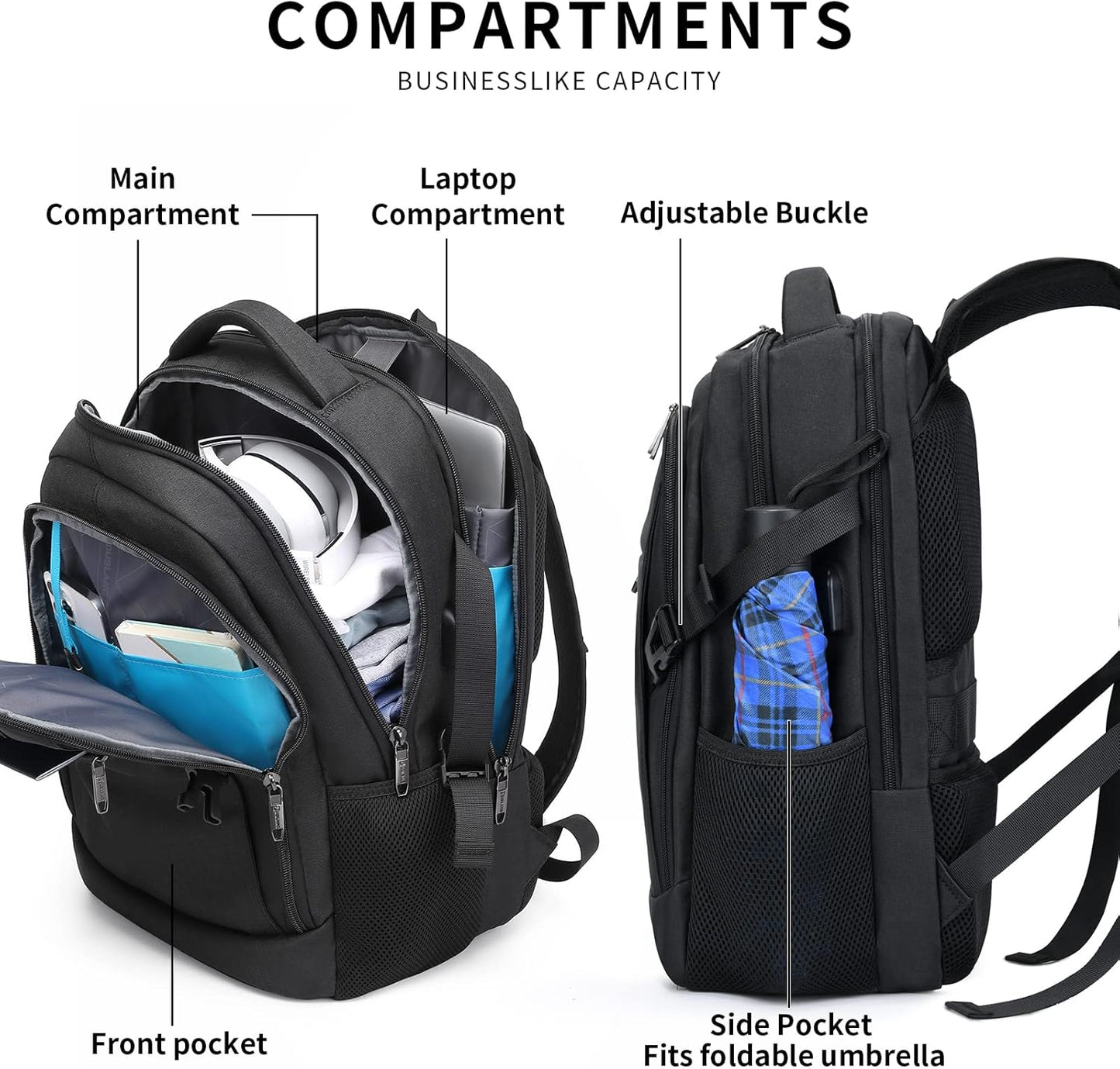 Wasserabweisender Reise-Laptop-Rucksack mit USB-Anschluss & organisierter Aufbewahrung | Karnz