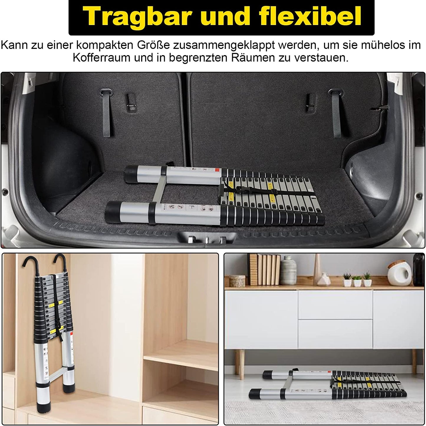Teleskopleiter mit 2 Abnehmbarem Haken | Karnz