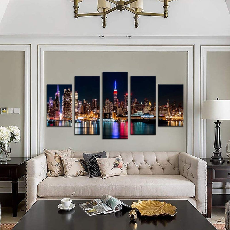 Set aus 5 Wandbildern mit Skyline-Motiv