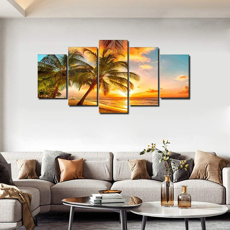 5 Stück Sunset Sea Beach Leinwand Wandkunst Malerei