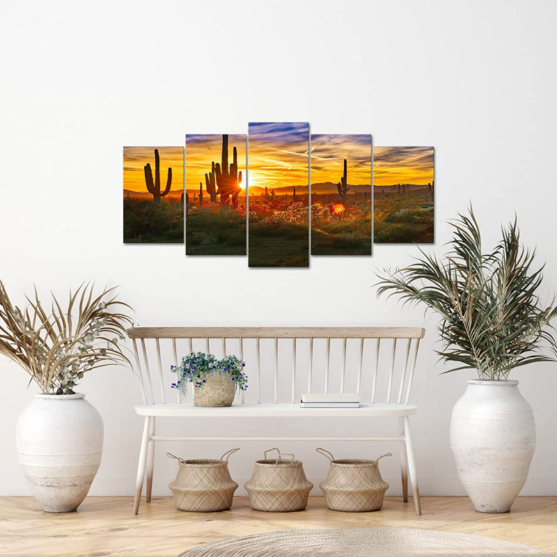 Set aus 5 Wandbildern mit Wüsten-Sonnenuntergangsmotiven