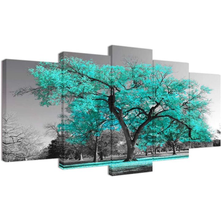 5-teiliges Teal Grünes Leinwand Wandkunst Gemälde