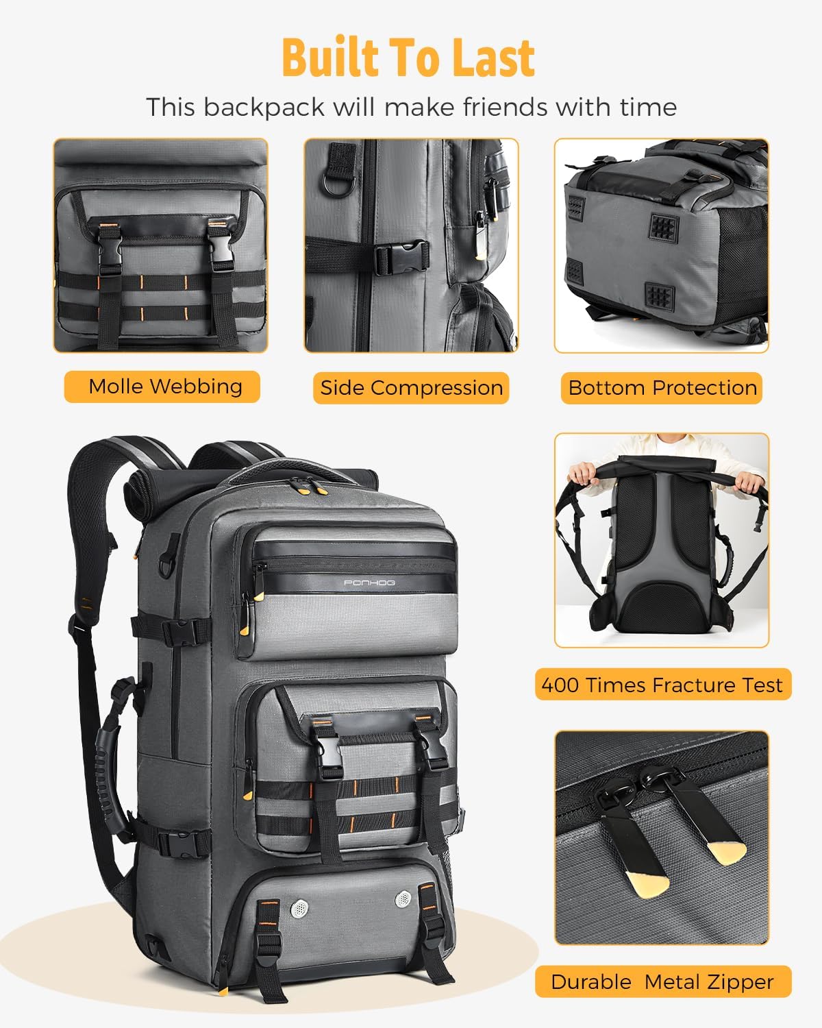 50L Flugbereiter Umwandelbarer Reise-Rucksack mit Schuhfach & USB-Anschluss | Karnz