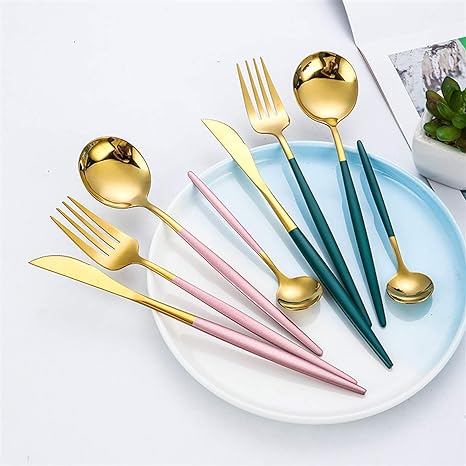 LUXURIÖSES EDELSTAHL-24-TEILIGES GOLD-SILBER-BESTECK-SET