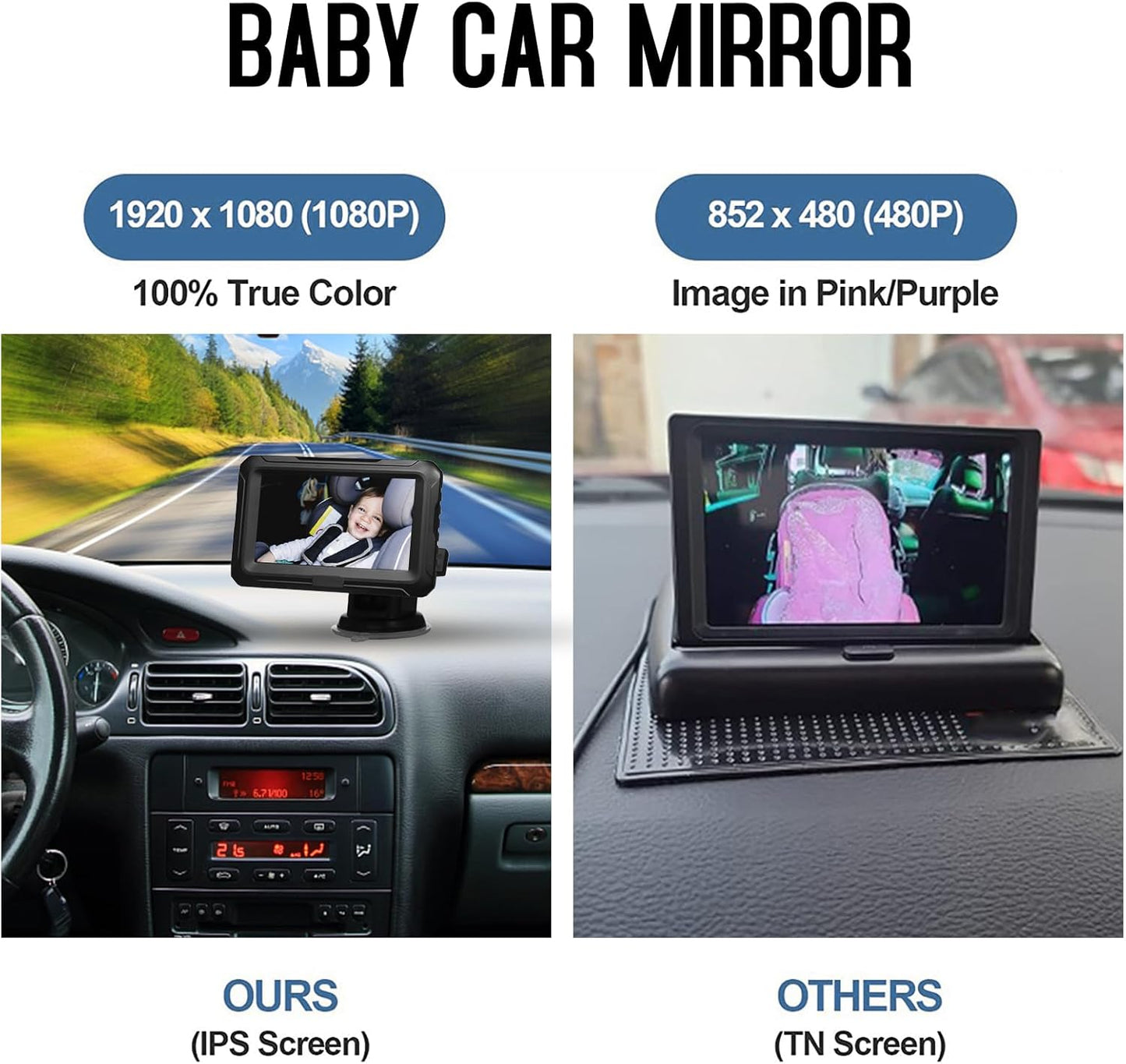 Baby-Autospiegel mit 1080P-Kamera und 4,3-Zoll-Bildschirm – Solvian