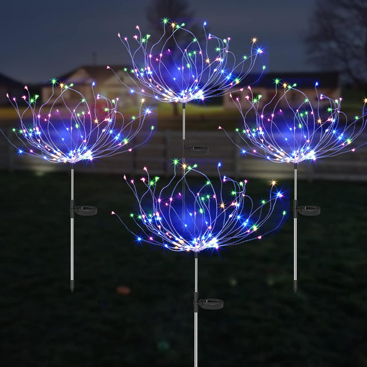 4 Stück Solar Feuerwerk Gartenlichter - Wetterfeste LED Dekorationsbeleuchtung, Solarenergie für Garten und Terrasse | Karnz