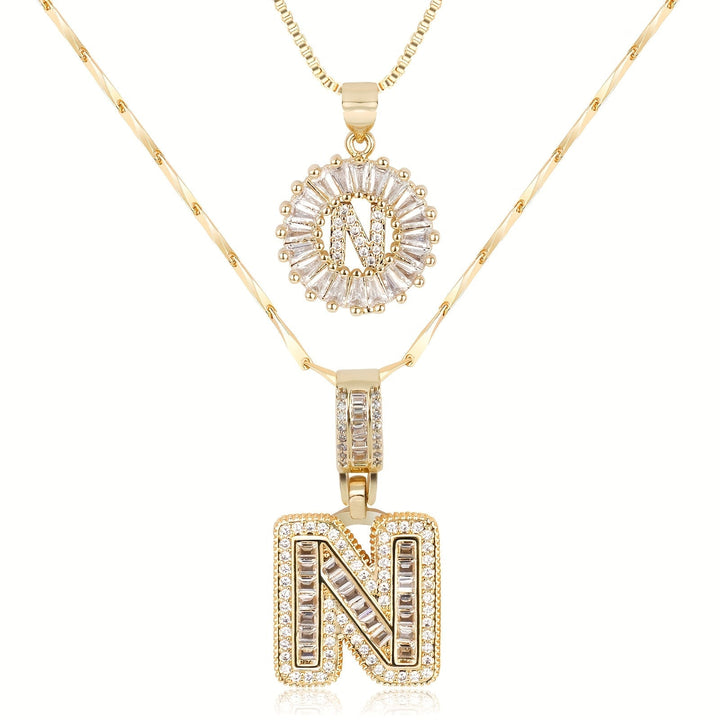 Karnz | 2pc 14k Diamant Buchstaben Initialen Halsketten