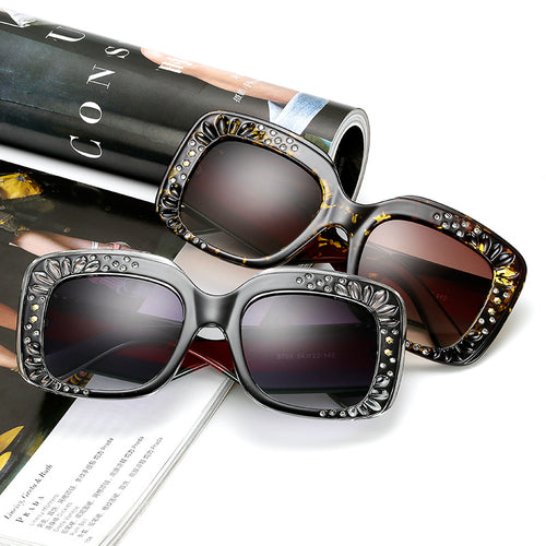 Damen oversized modische Sonnenbrille mit funkelnden Verzierungen Karnz