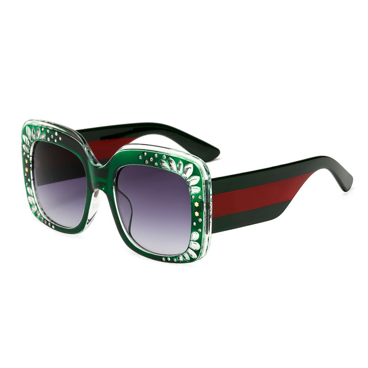 Damen oversized modische Sonnenbrille mit funkelnden Verzierungen Karnz