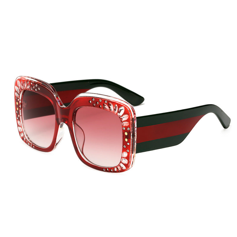 Damen oversized modische Sonnenbrille mit funkelnden Verzierungen Karnz