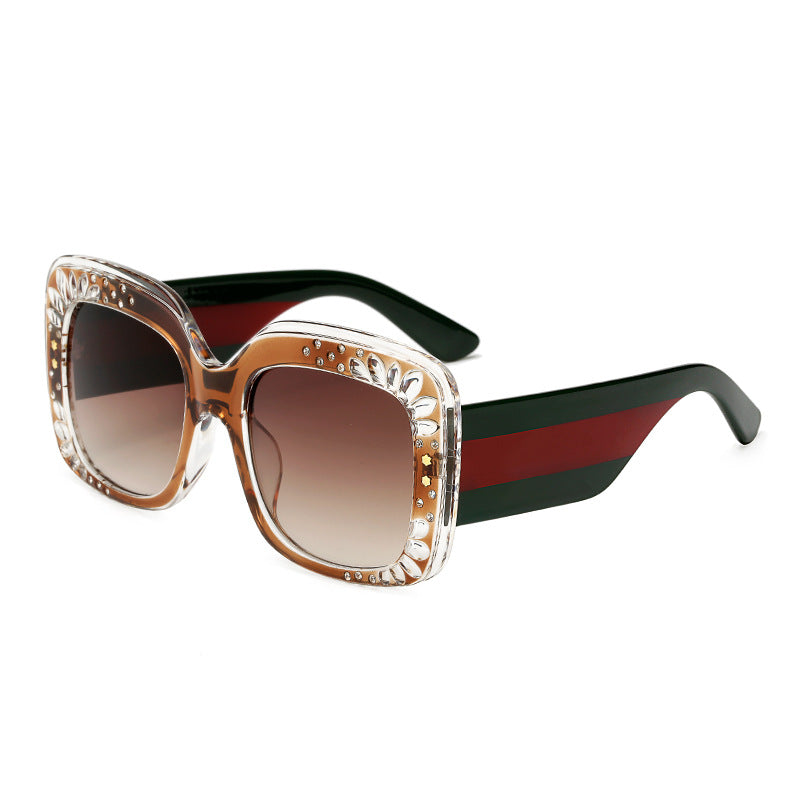 Damen oversized modische Sonnenbrille mit funkelnden Verzierungen Karnz