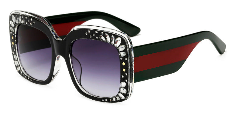 Damen oversized modische Sonnenbrille mit funkelnden Verzierungen Karnz