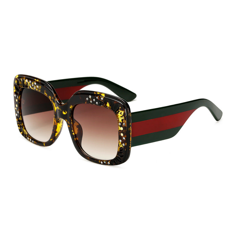Damen oversized modische Sonnenbrille mit funkelnden Verzierungen Karnz