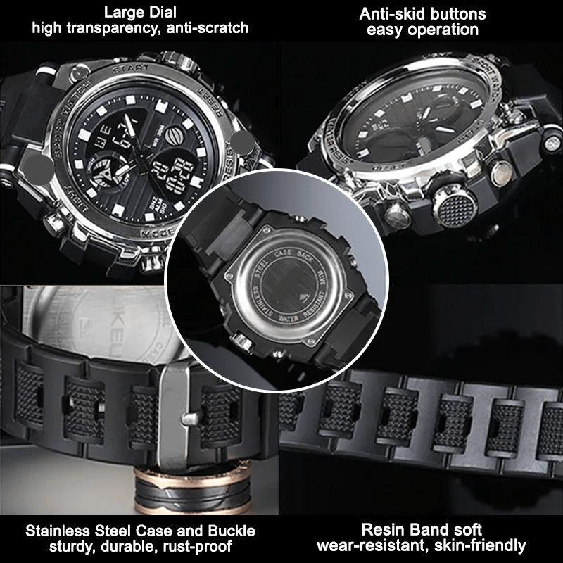 Sportliche Herrenarmbanduhr mit Dual-Display-Modus, multifunktional, wasserdicht und leuchtend