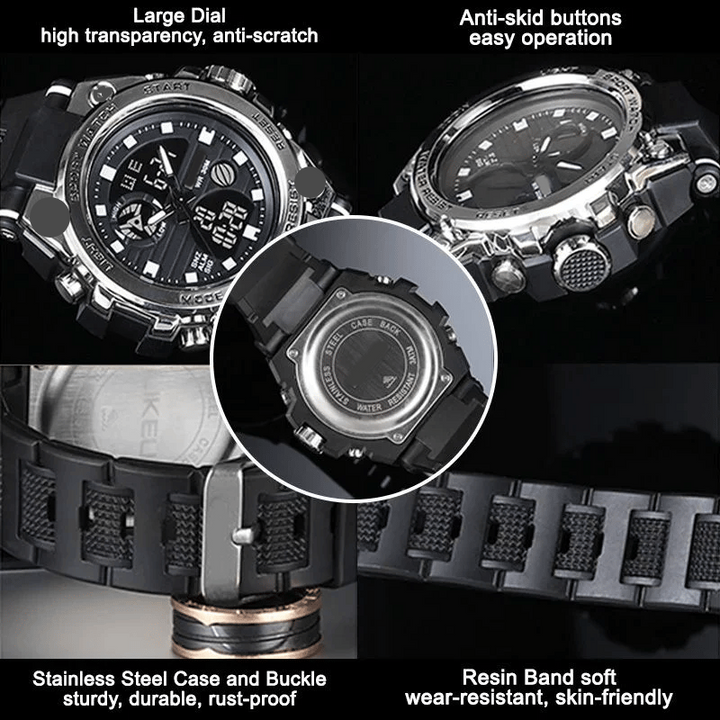 Sportliche Herrenarmbanduhr mit Dual-Display-Modus, multifunktional, wasserdicht und leuchtend
