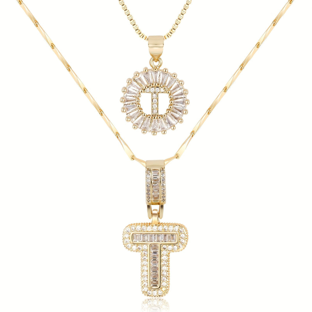 Karnz | 2pc 14k Diamant Buchstaben Initialen Halsketten