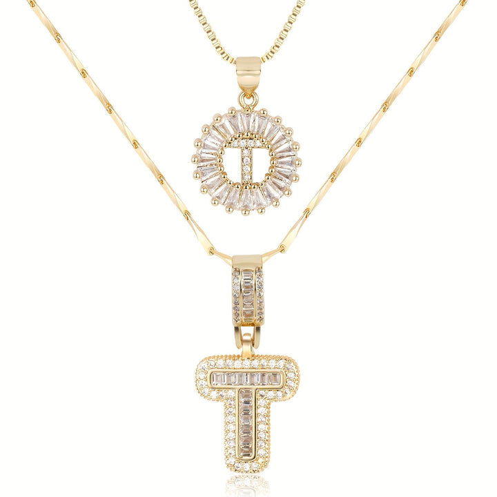 Karnz | 2pc 14k Diamant Buchstaben Initialen Halsketten