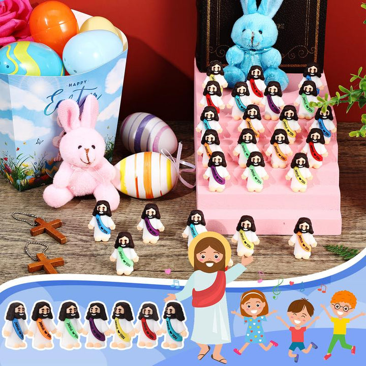 Mini-Jesusfiguren mit dem Slogan „Jesus liebt dich“