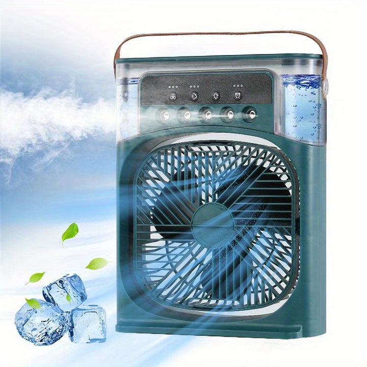 1pc Tragbare Klimaanlage, Tragbarer Luftkühler für den Haushalt, Hydrokühlventilator, Tragbare Luftanpassung für das Büro, 3-Geschwindigkeits-Luftkühlventilator-Luftbefeuchter, 5 Stück befeuchtete Sprühköpfe für Haushaltsgeräte | Karnz