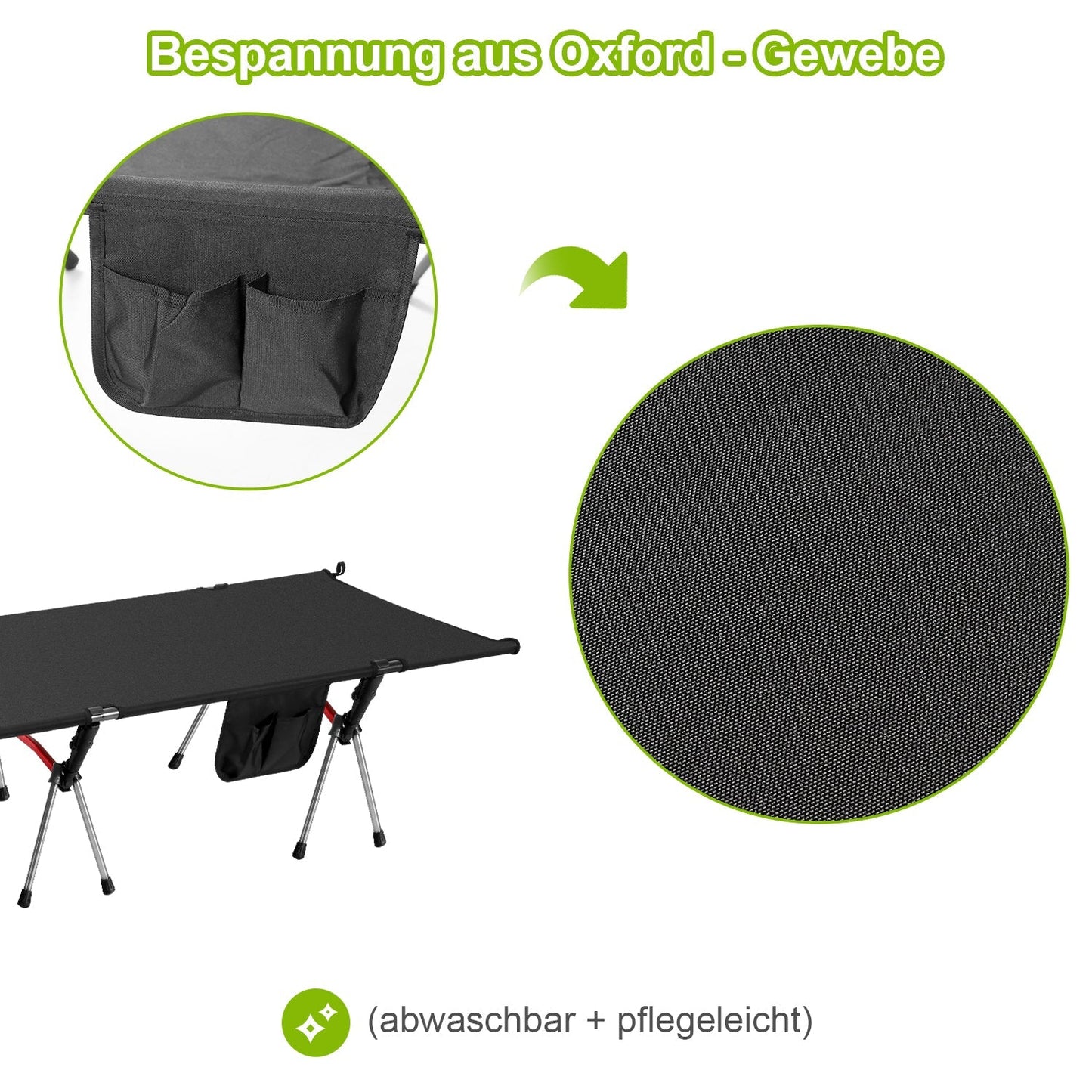 Feldbett Schwarz Klappbett Campingbett Höhenverstellbar | Karnz