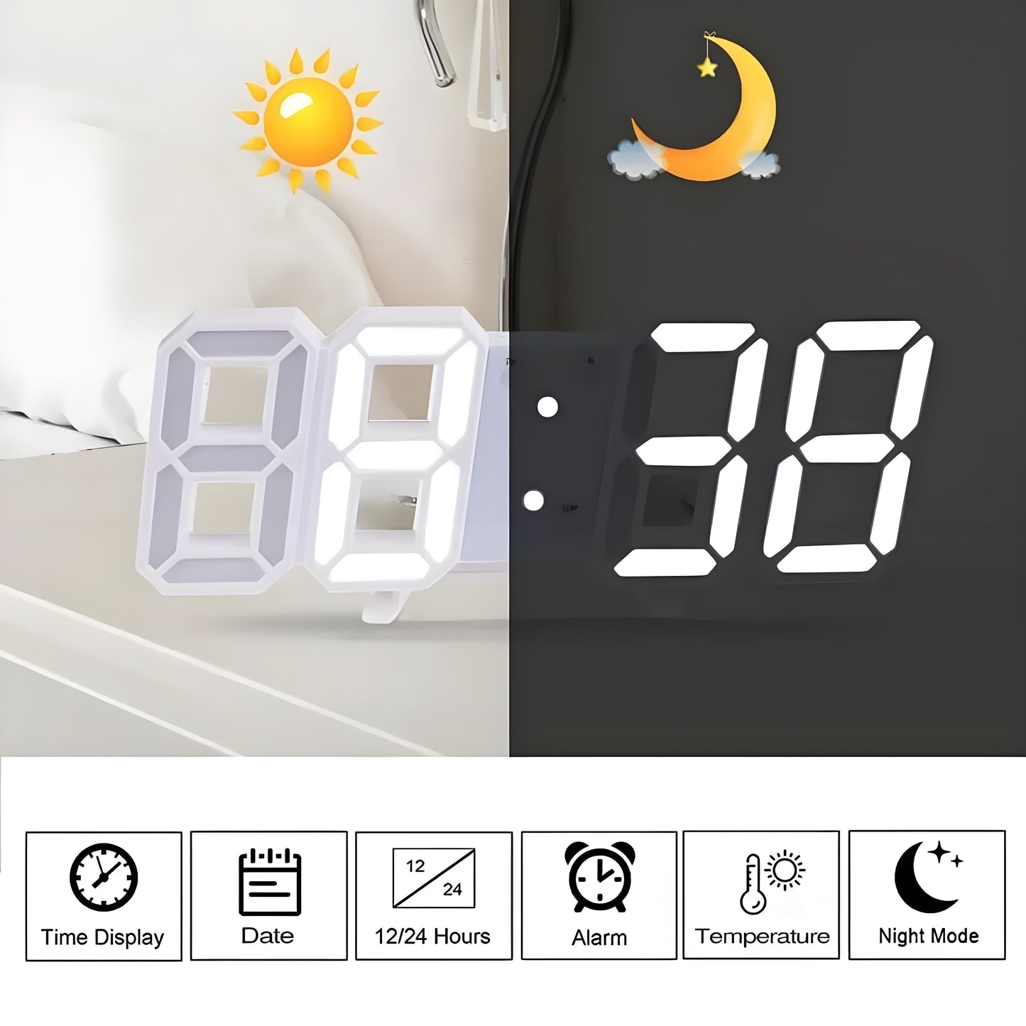 TimeSphere LED 3D Digitaluhr mit Kalender und Temperaturanzeige | Karnz