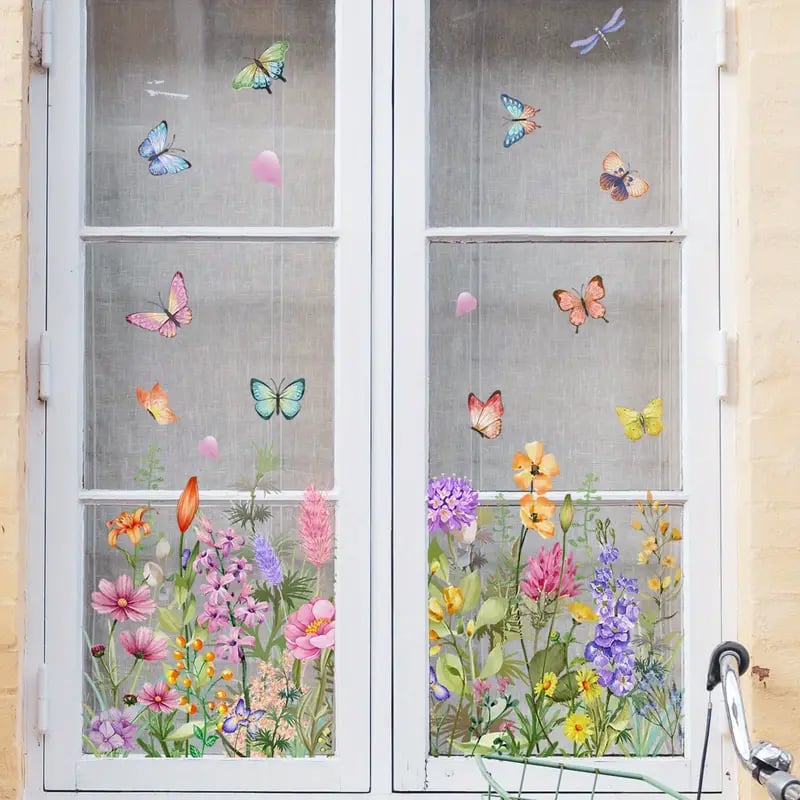Karnz | 💐 Buntes Blumengeschenk Fensteraufkleber 🖼️ (Entfernbare ohne Rückstände)