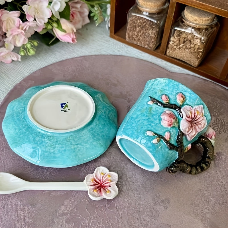 ArtSip Keramiktasse & Untertasse Set – Handgemalte 3D-Design inspiriert von Van Gogh | Karnz