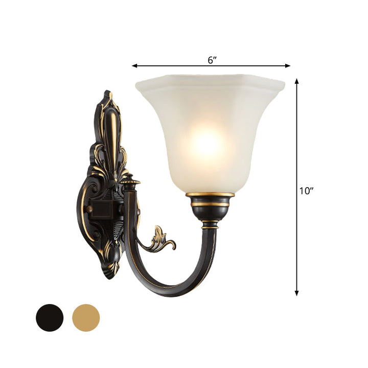Gekrümmte Arm Flur Wandlampe Traditionelle Metall 1/2-Kopf Messing/Schwarz und Gold Wandleuchte mit Flared Frosted Glass Shade | Karnz