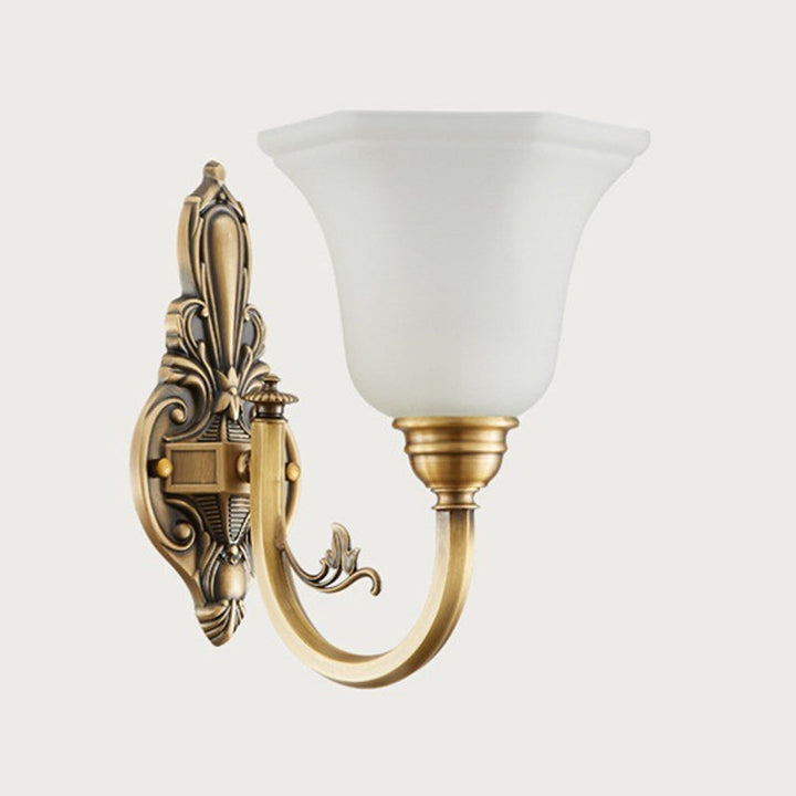 Gekrümmte Arm Flur Wandlampe Traditionelle Metall 1/2-Kopf Messing/Schwarz und Gold Wandleuchte mit Flared Frosted Glass Shade | Karnz